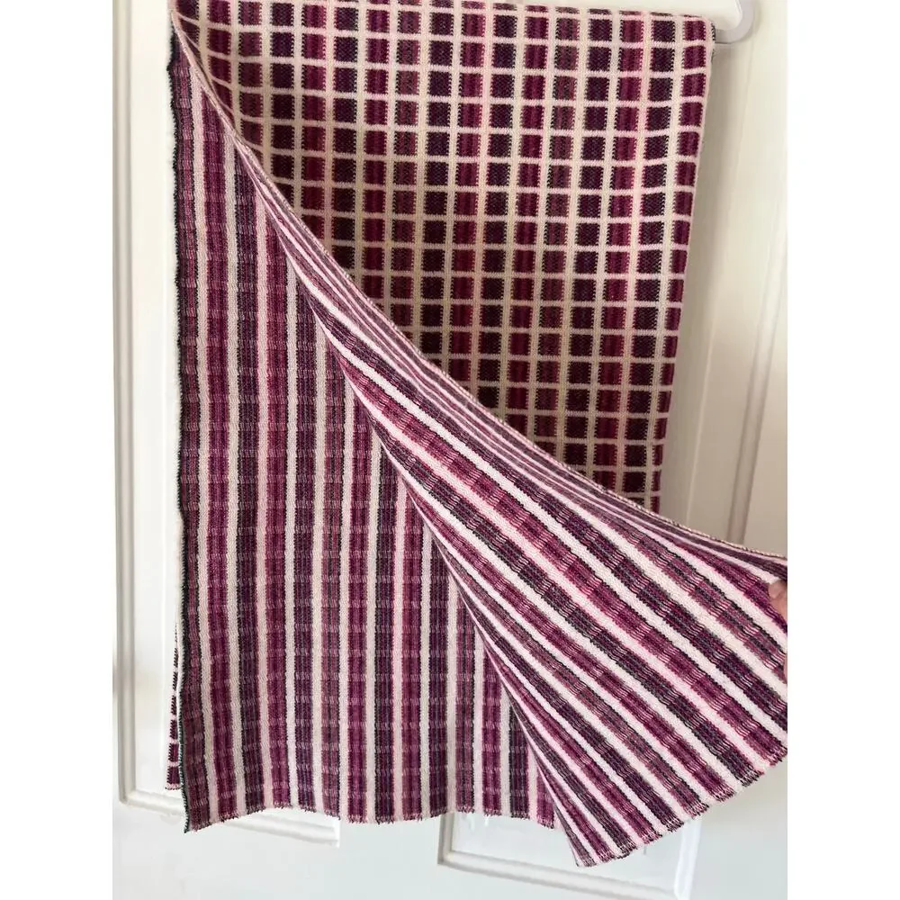 47” x 57” wool blanket throw oversized scarf purple pink white checkered picnic